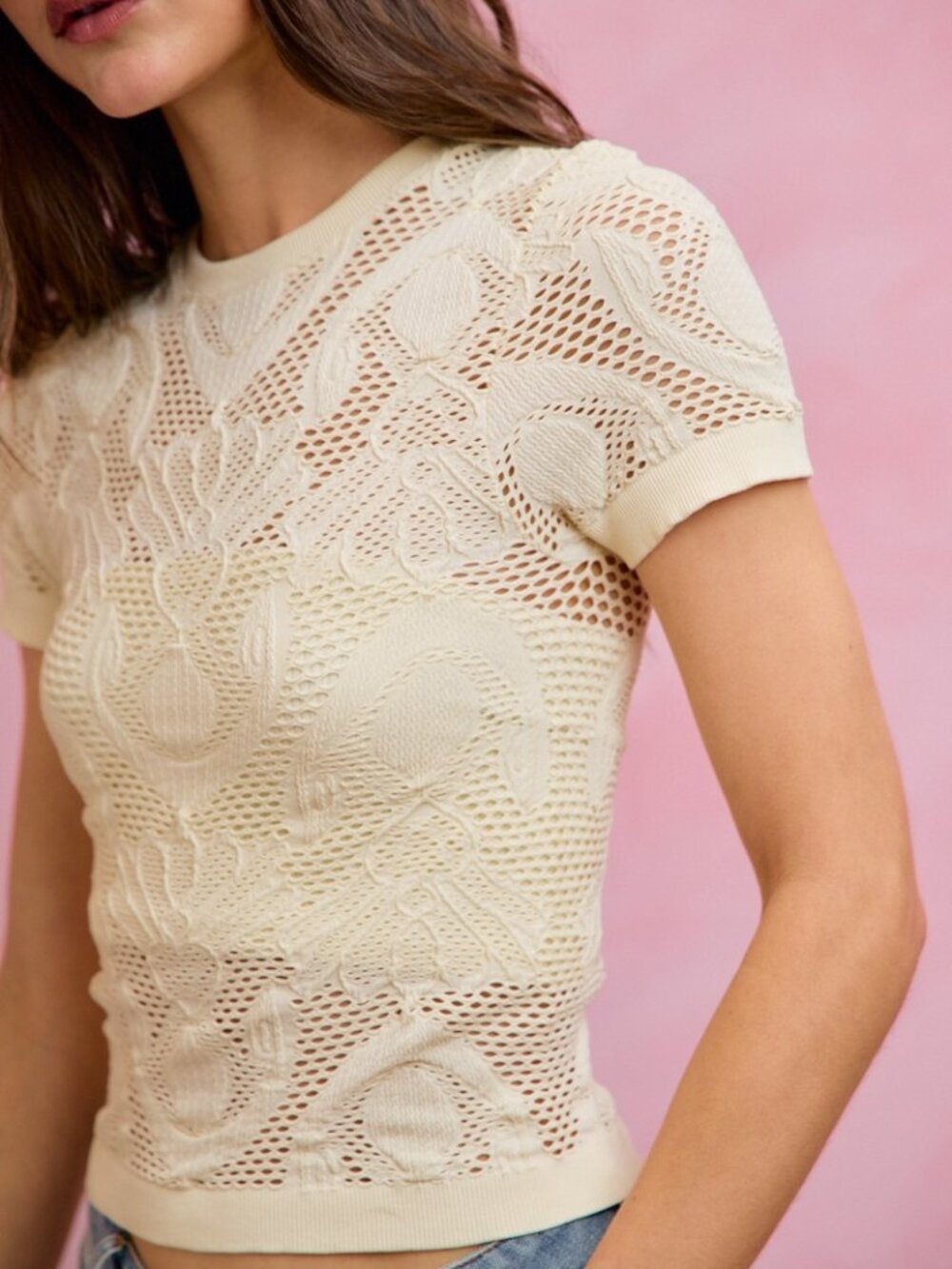 263 | Seamless Lace Designed Crew Top